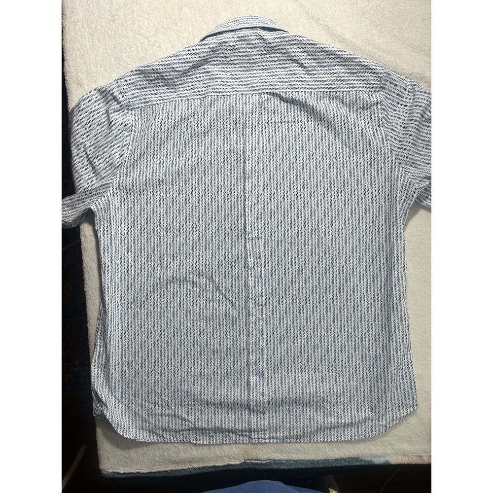 Pronto Uomo XL Blue White Pattern Short Sleeve Button Down Cotton Shirt - Picture 5 of 6